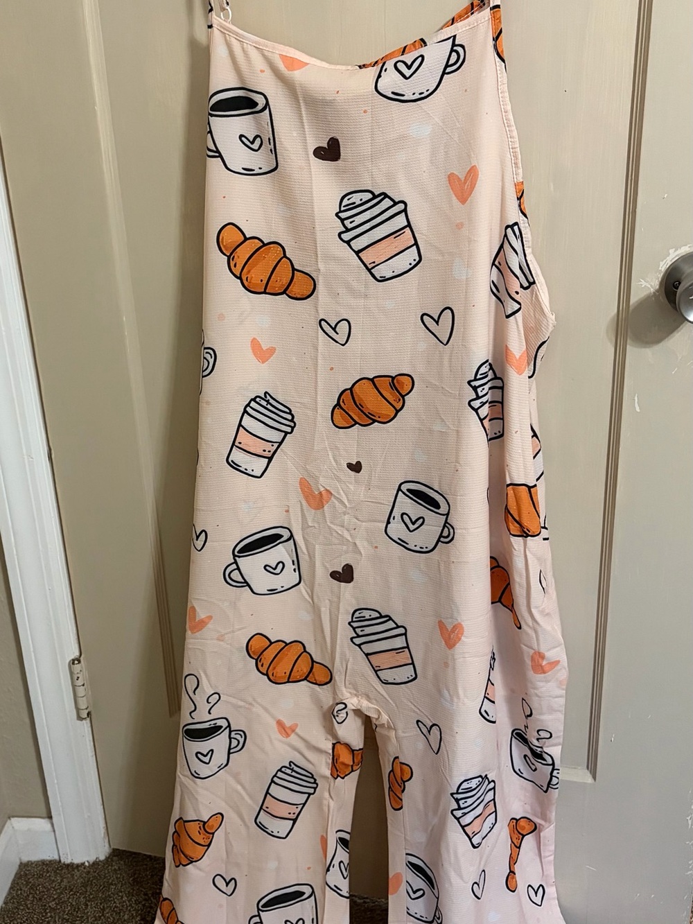 Pink Coffee & Croissant Print Wide-Leg Romper